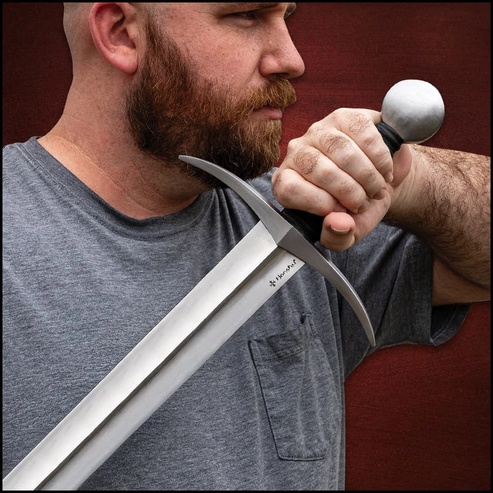 Honshu Historic Forge 14th Century French Arming Sword - 1080 carbon steel, black leather scabbard included