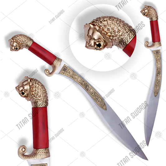 Premium Alexander the Great Sword Replica with Macedonian engravings on display stand