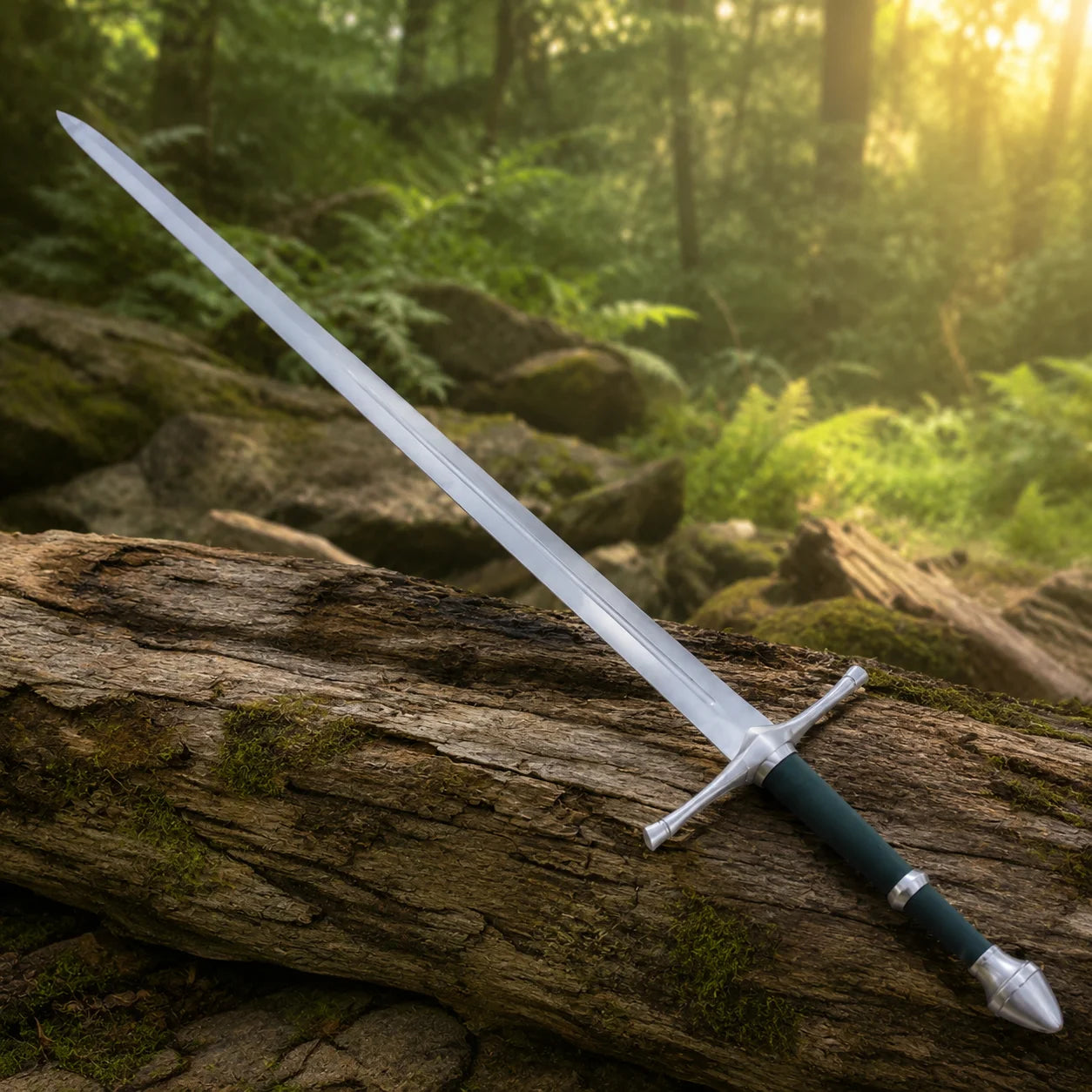 Aragorn Strider Ranger Sword LOTR green display replica with Ranger-inspired fantasy styling and collectible Lord of the Rings decor presentation