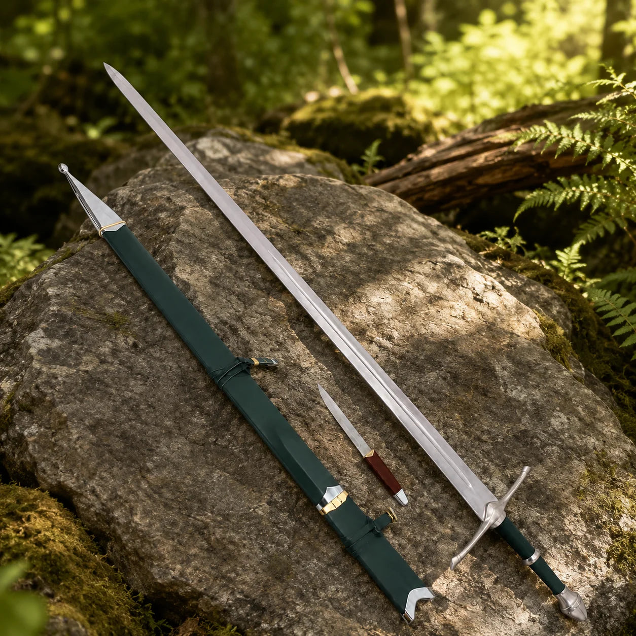Aragorn Strider Ranger Sword LOTR green display replica with Ranger-inspired fantasy styling and collectible Lord of the Rings decor presentation