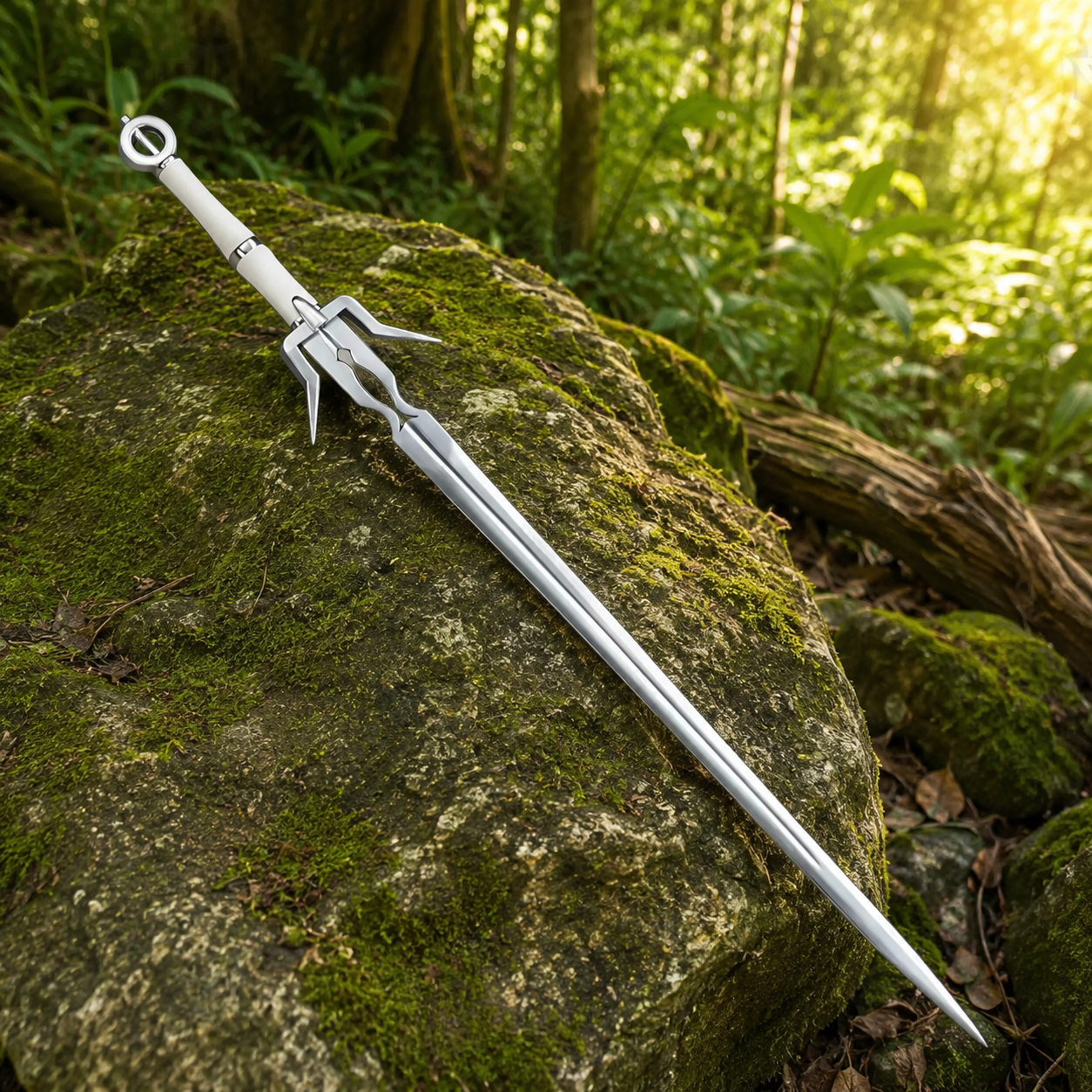 Ciri’s Sword The Witcher 3 display replica with silver fantasy styling, brown handle details, decorative collector appeal, cosplay prop use, and gamer room decor
