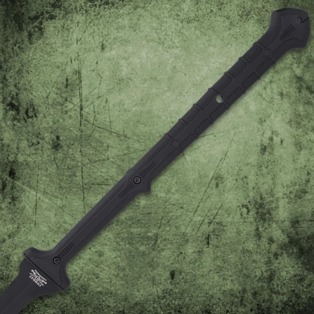 Premium Combat Commander Spartan Two-Handed Sword Replica with black-coated blade.