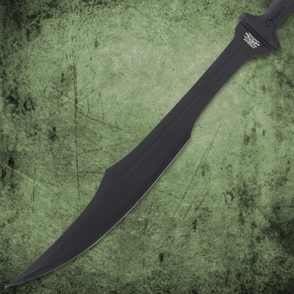 Premium Combat Commander Spartan Two-Handed Sword Replica with black-coated blade.