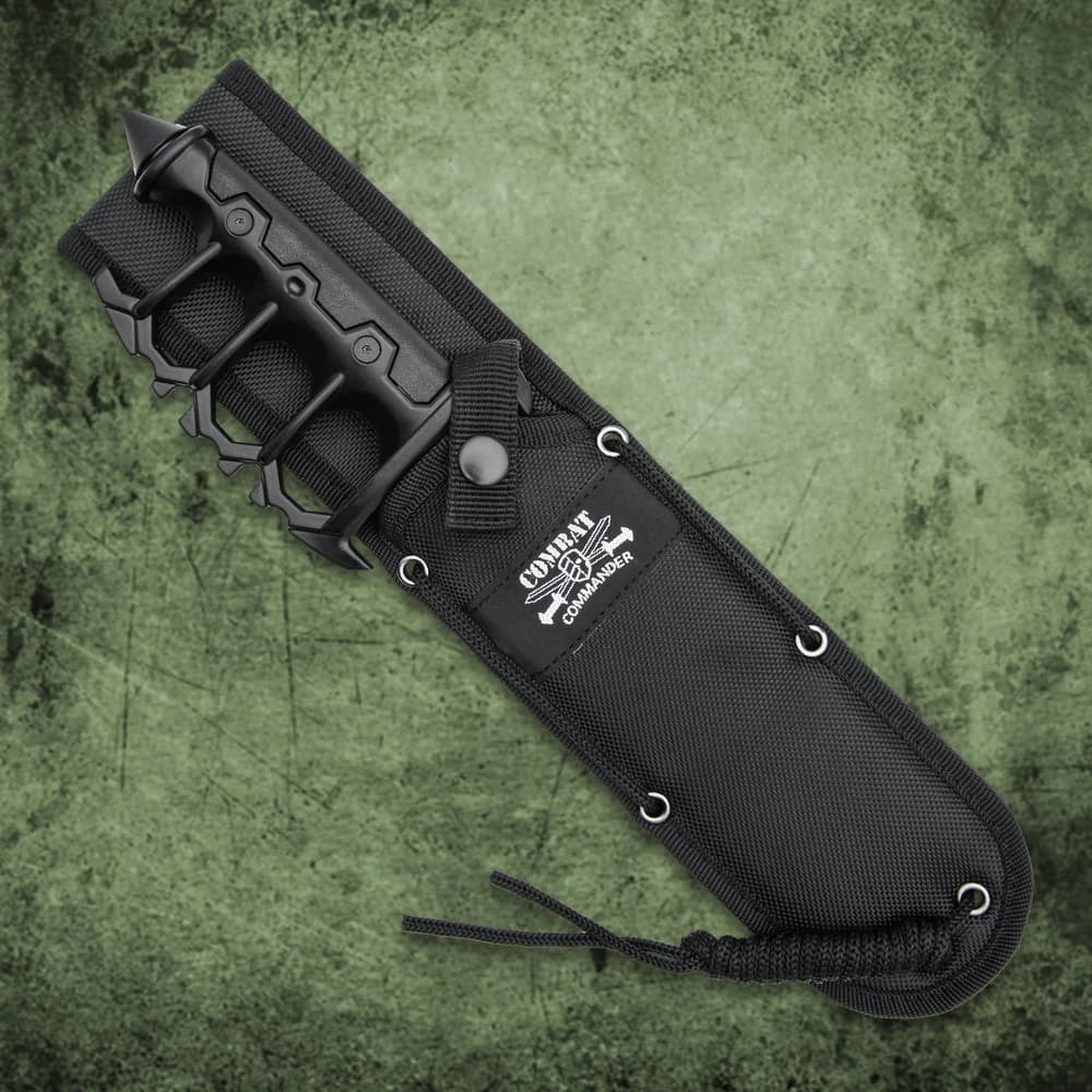 Combat Commander trench knife full view with sheath.