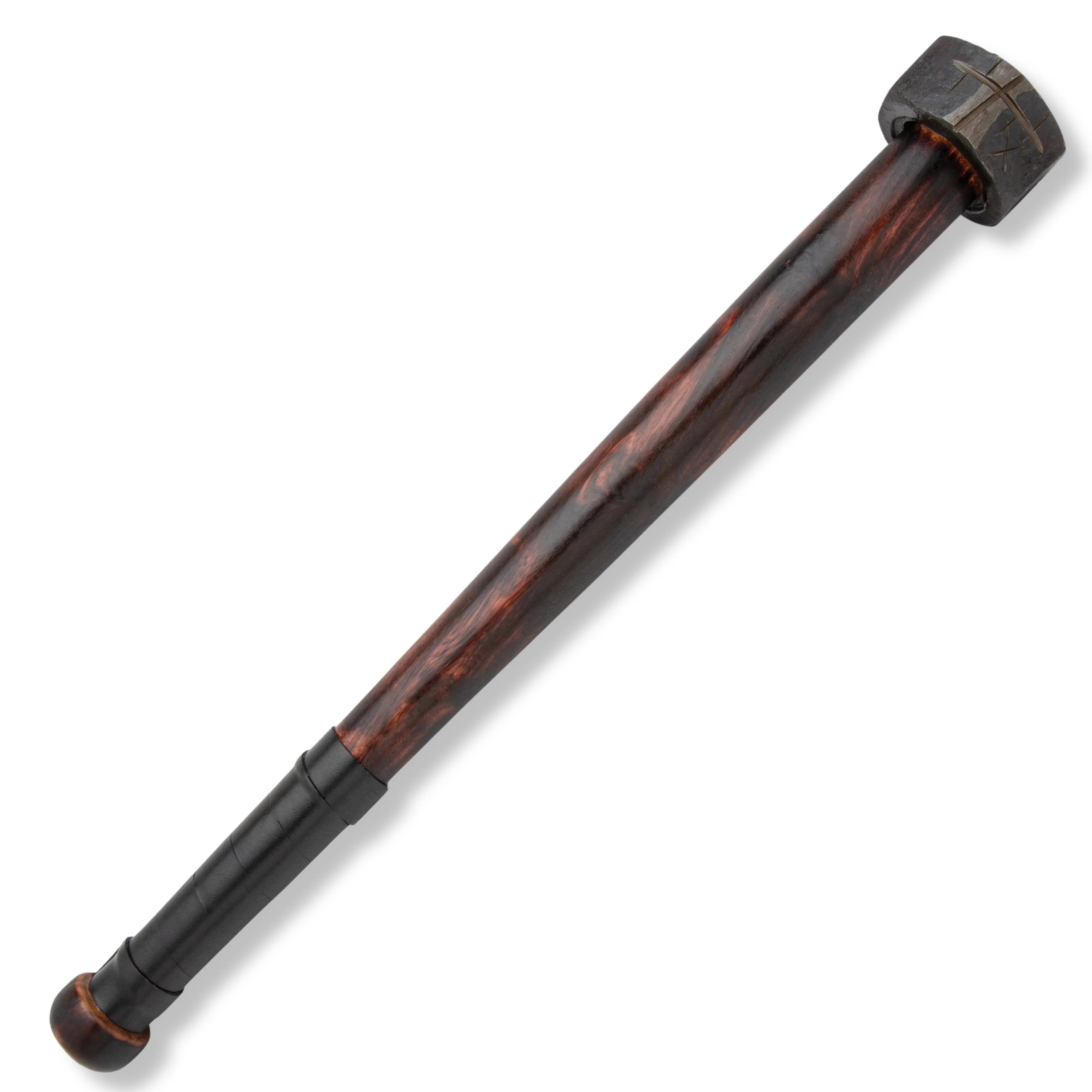 Premium Compact Apocalyptic War Club Antique Burnt Wood Handle with iron head.