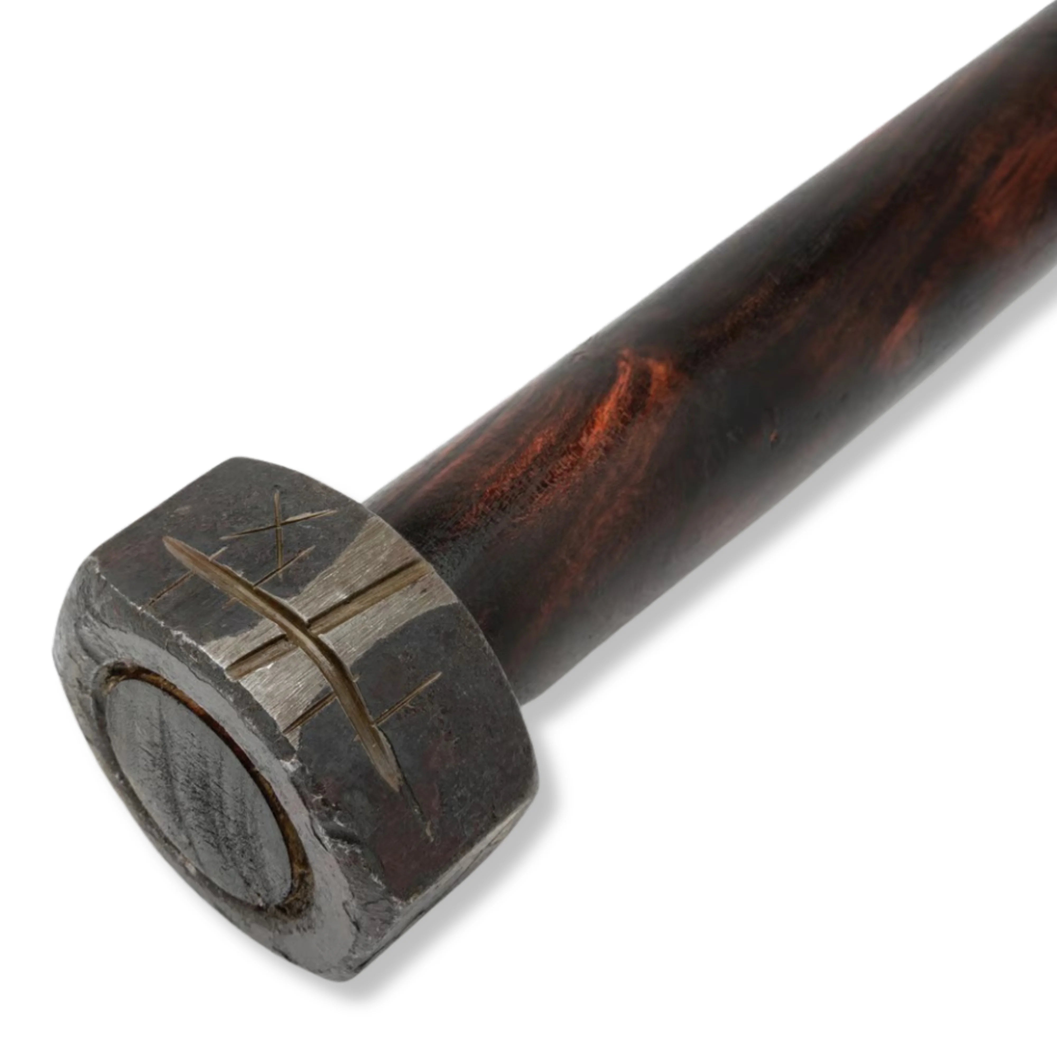 Premium Compact Apocalyptic War Club Antique Burnt Wood Handle with iron head.