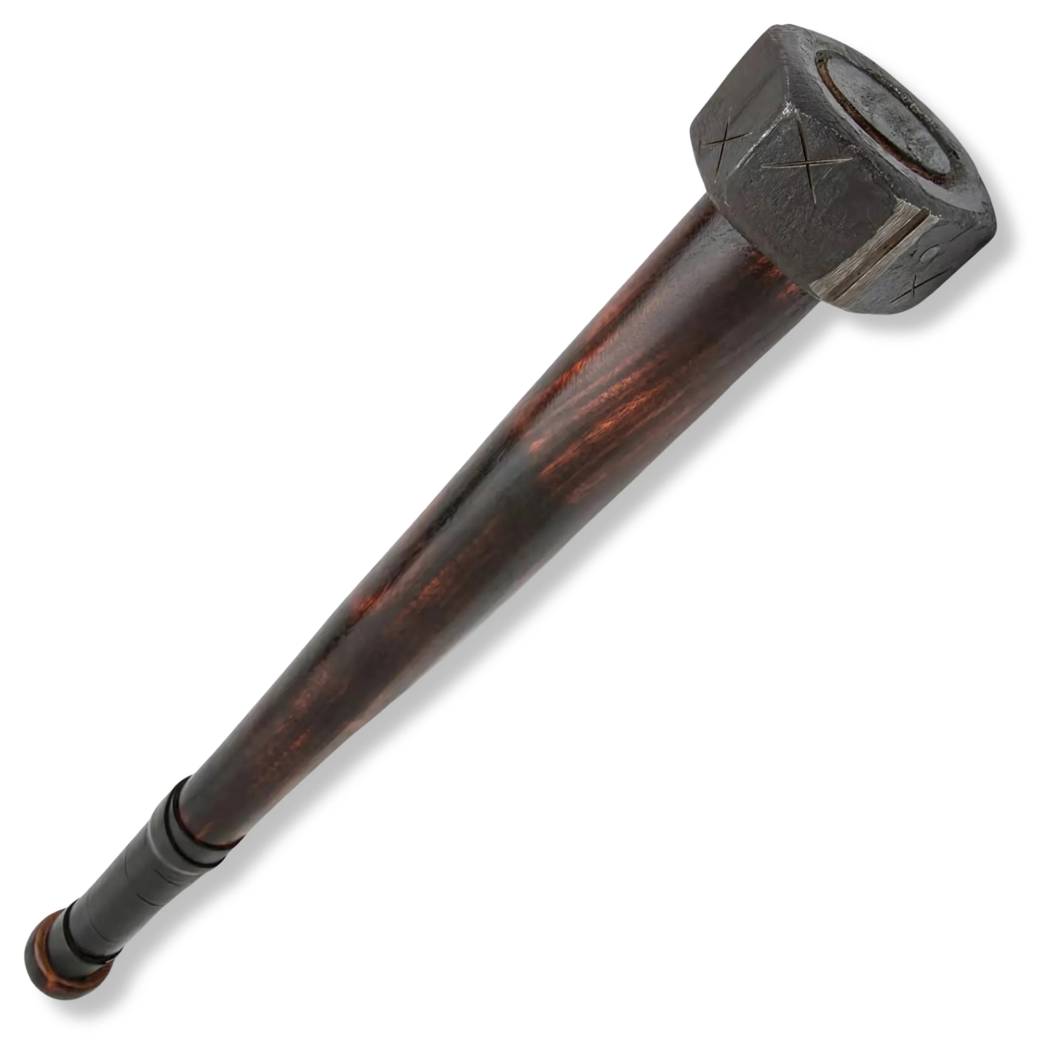 Premium Compact Apocalyptic War Club Antique Burnt Wood Handle with iron head.