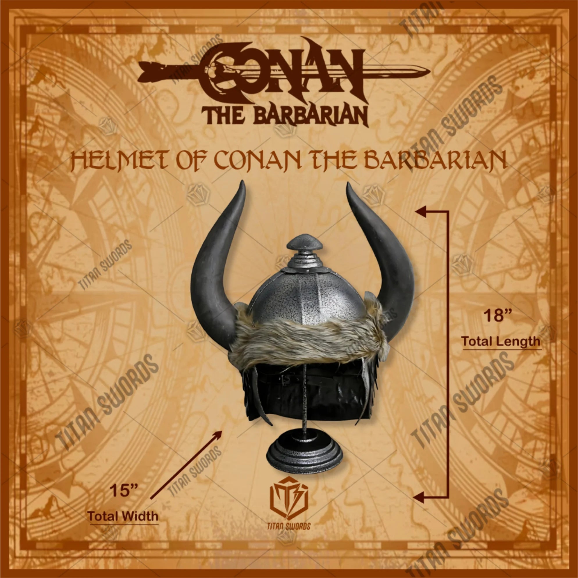 Premium Conan the Barbarian Helmet Movie Replica with horned design.
