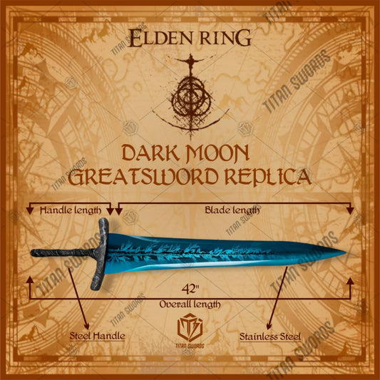 Premium Dark Moon Greatsword Elden Ring Replica with lunar engravings.