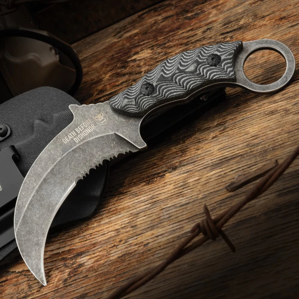 Death Before Dishonor Micarta Karambit open view