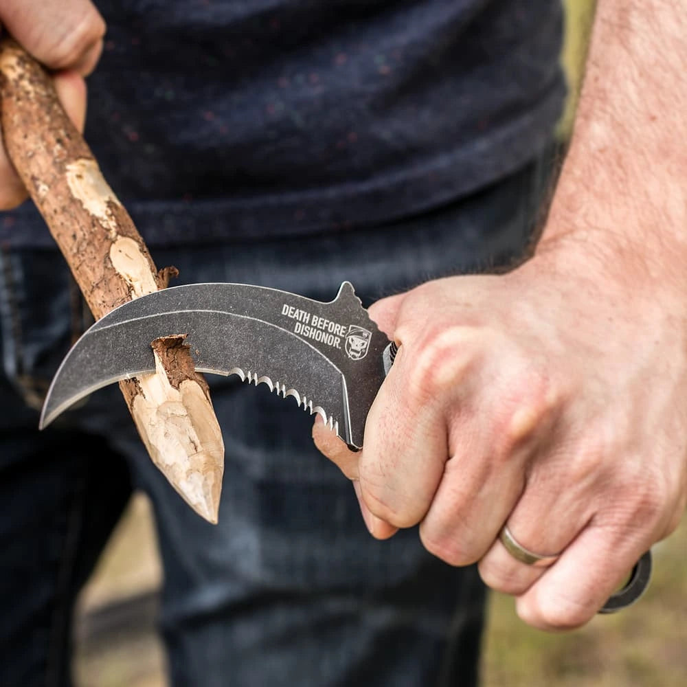 Death Before Dishonor Micarta Karambit open view