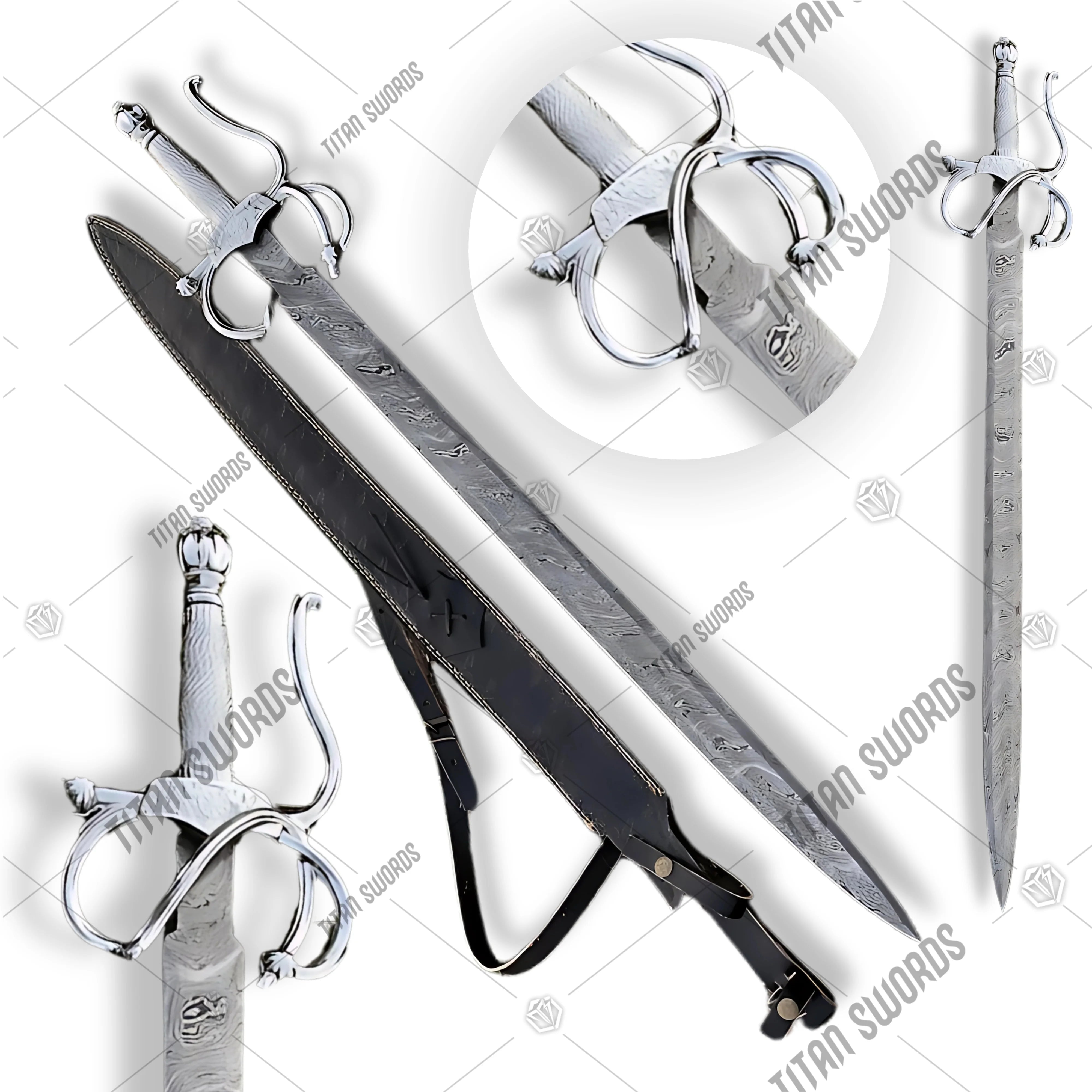 Premium El Cid Tizona Damascus Sword Replica with Spanish engravings.