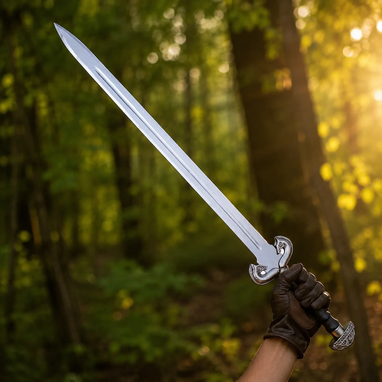 Eowyn Sword Lord of the Rings display replica collectible with silver and gold-tone fantasy styling, dark handle, and collectible Rohan decor presentation