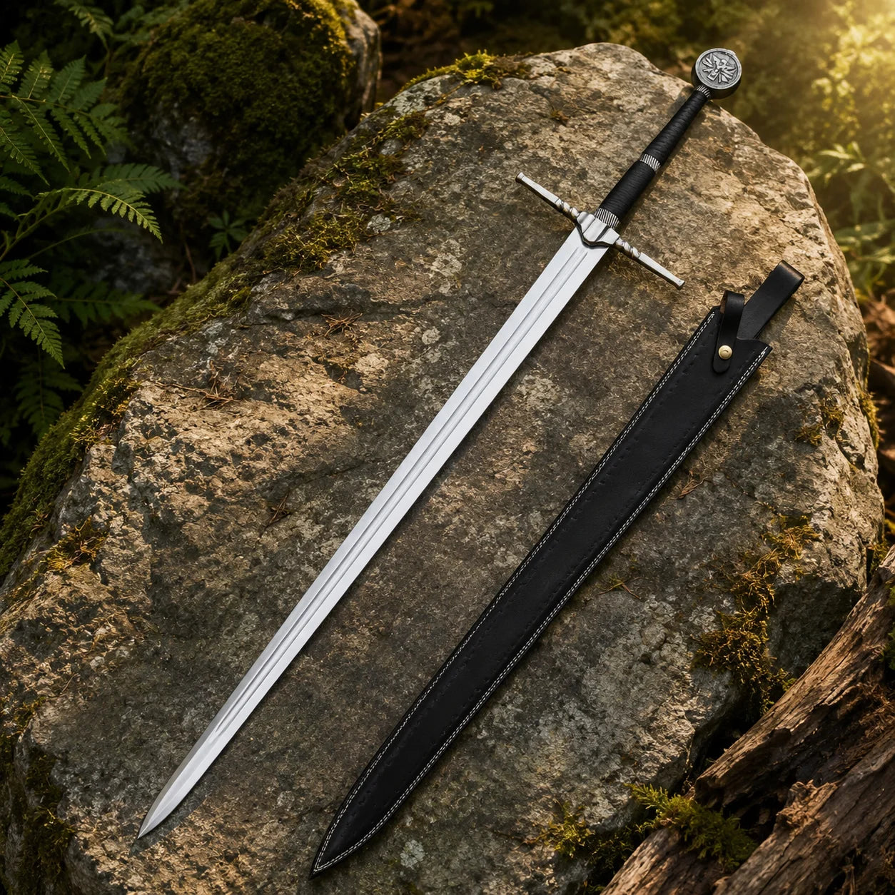 Geralt Witcher 3 sword prop replica with wolf pommel for display