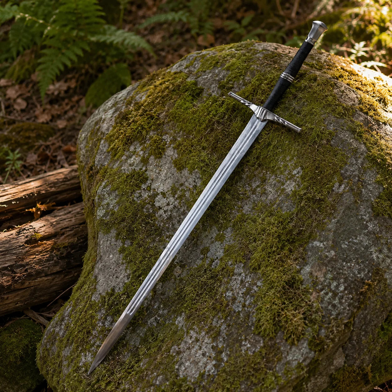 Geralt of Rivia Witcher Steel Sword display replica with silver fantasy styling, black handle details, decorative collector appeal, cosplay prop use, and gamer room decor