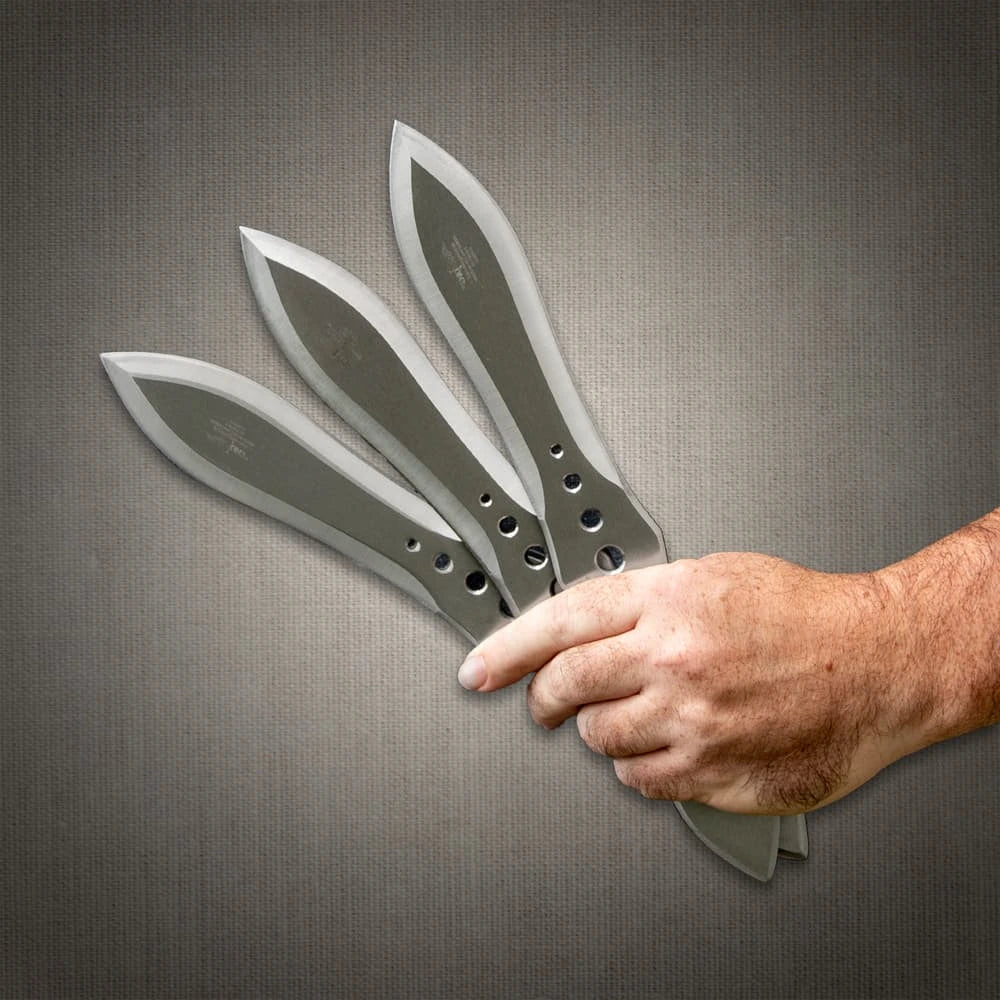 Gil Hibben competition throwing knife triple set with 420 stainless steel and leather sheath