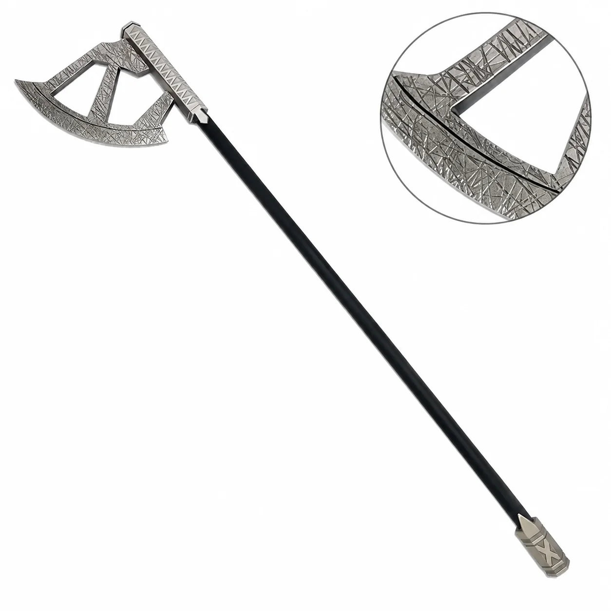 Gimli Walking Axe LOTR collectible display replica featuring metallic silver finish axe head and dark handle for fantasy decor and fan showcases