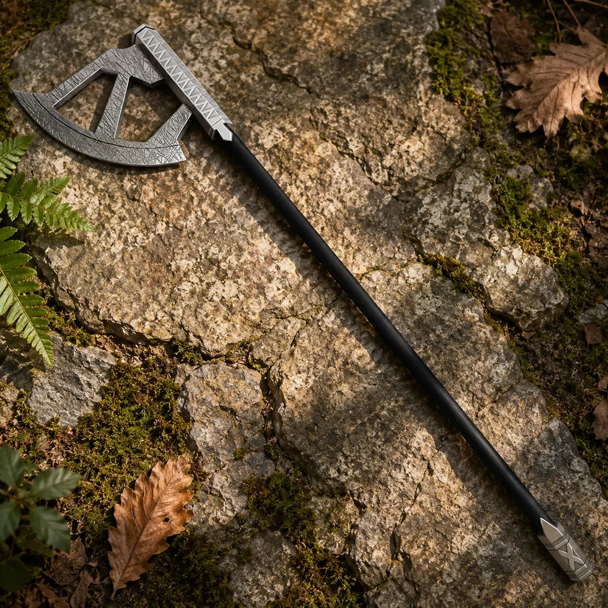 Gimli Walking Axe LOTR collectible display replica featuring metallic silver finish axe head and dark handle for fantasy decor and fan showcases