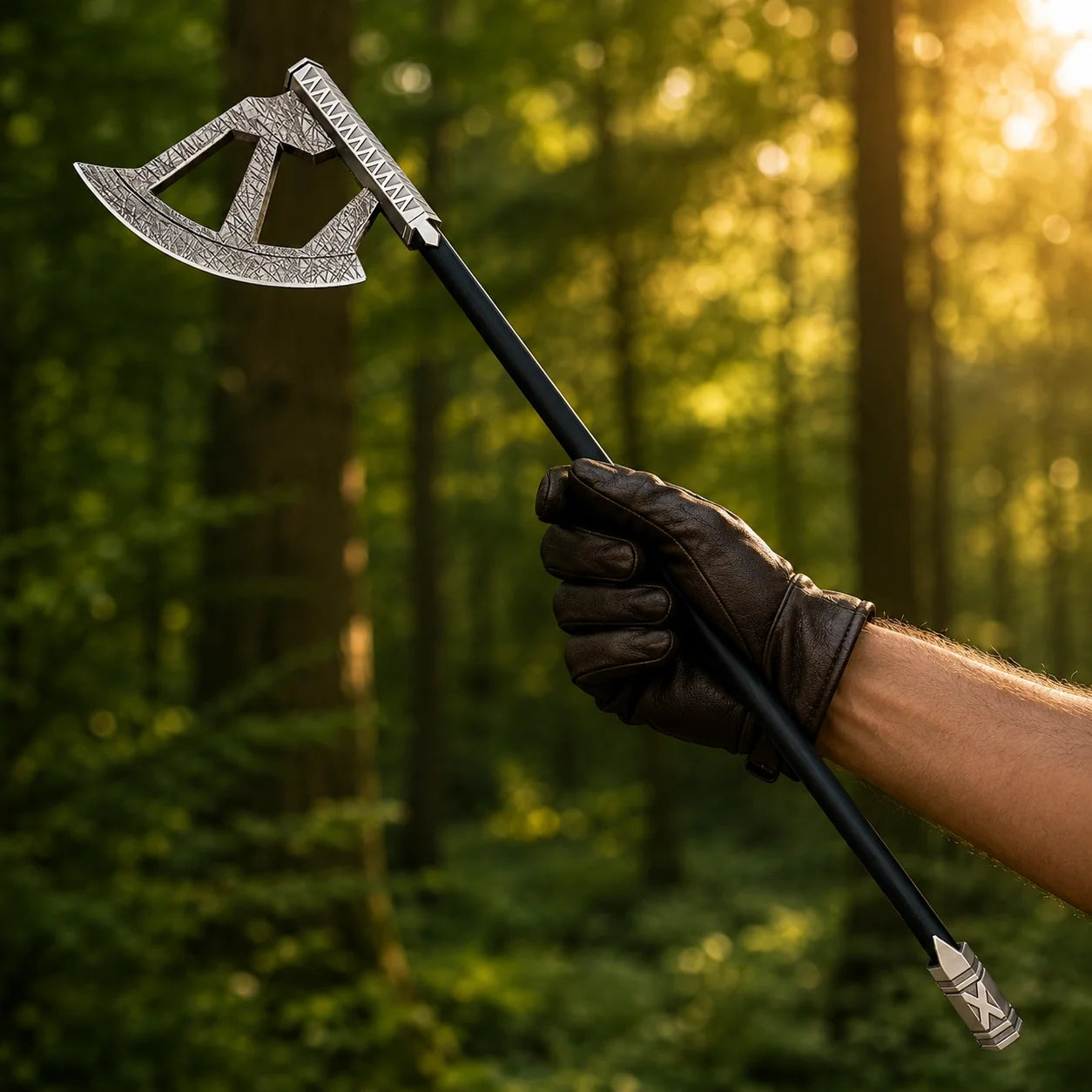 Gimli Walking Axe LOTR collectible display replica featuring metallic silver finish axe head and dark handle for fantasy decor and fan showcases