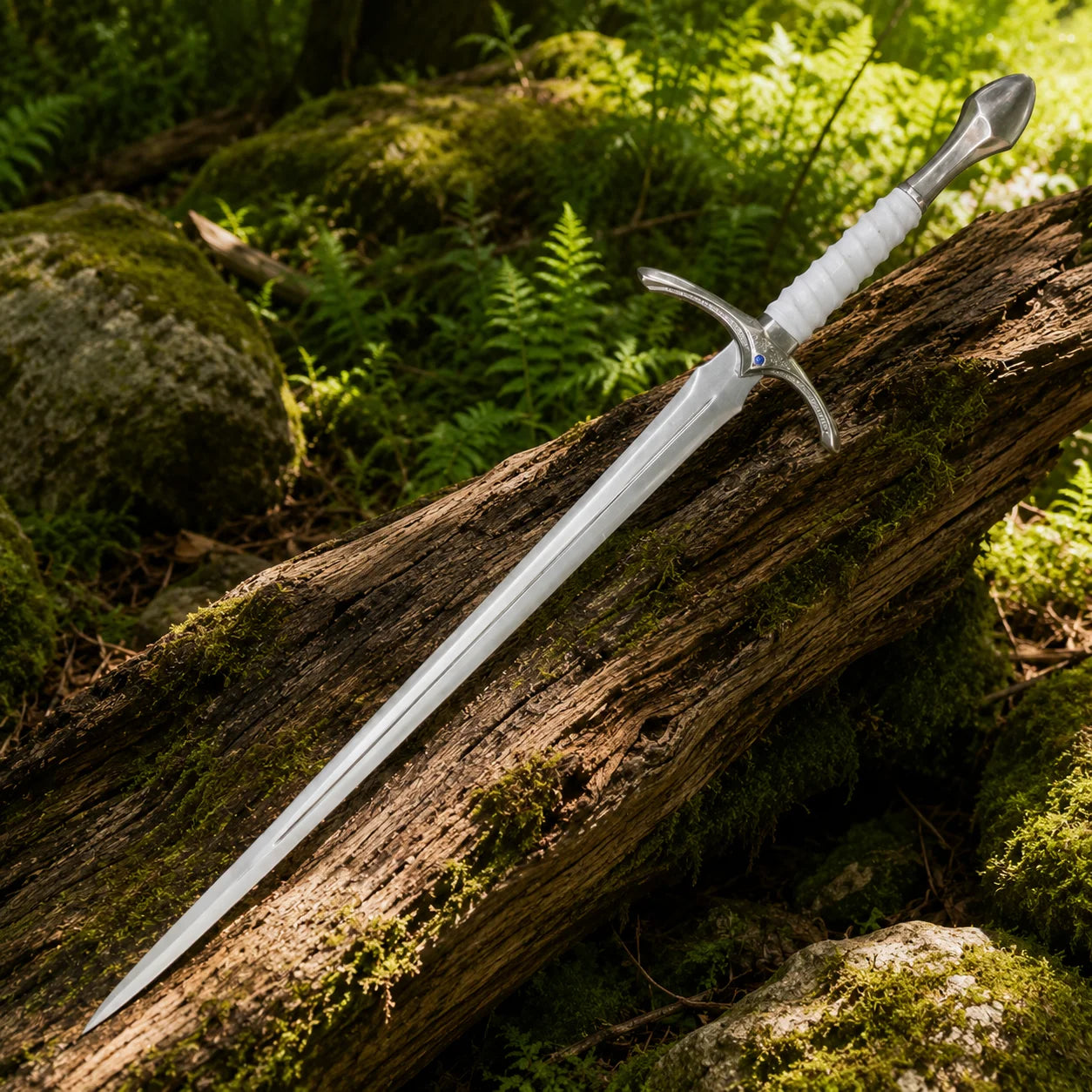 Glamdring Sword of Gandalf LOTR display replica with white and silver fantasy styling, dark accent details, and collectible Middle-earth decor presentation