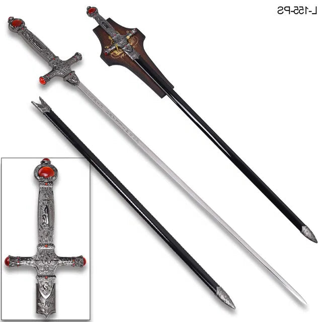 32-inch Godric Gryffindor sword showcased with scabbard and plaque