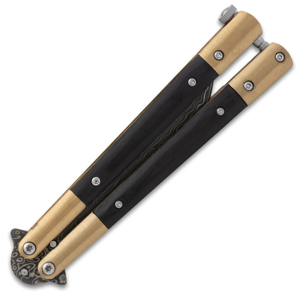 Golden Tempest Damascus butterfly knife collectible