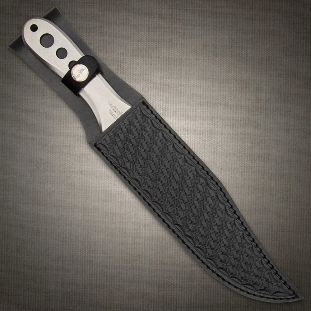 Hibben III throwing knife with 3Cr13 stainless steel and black leather sheath