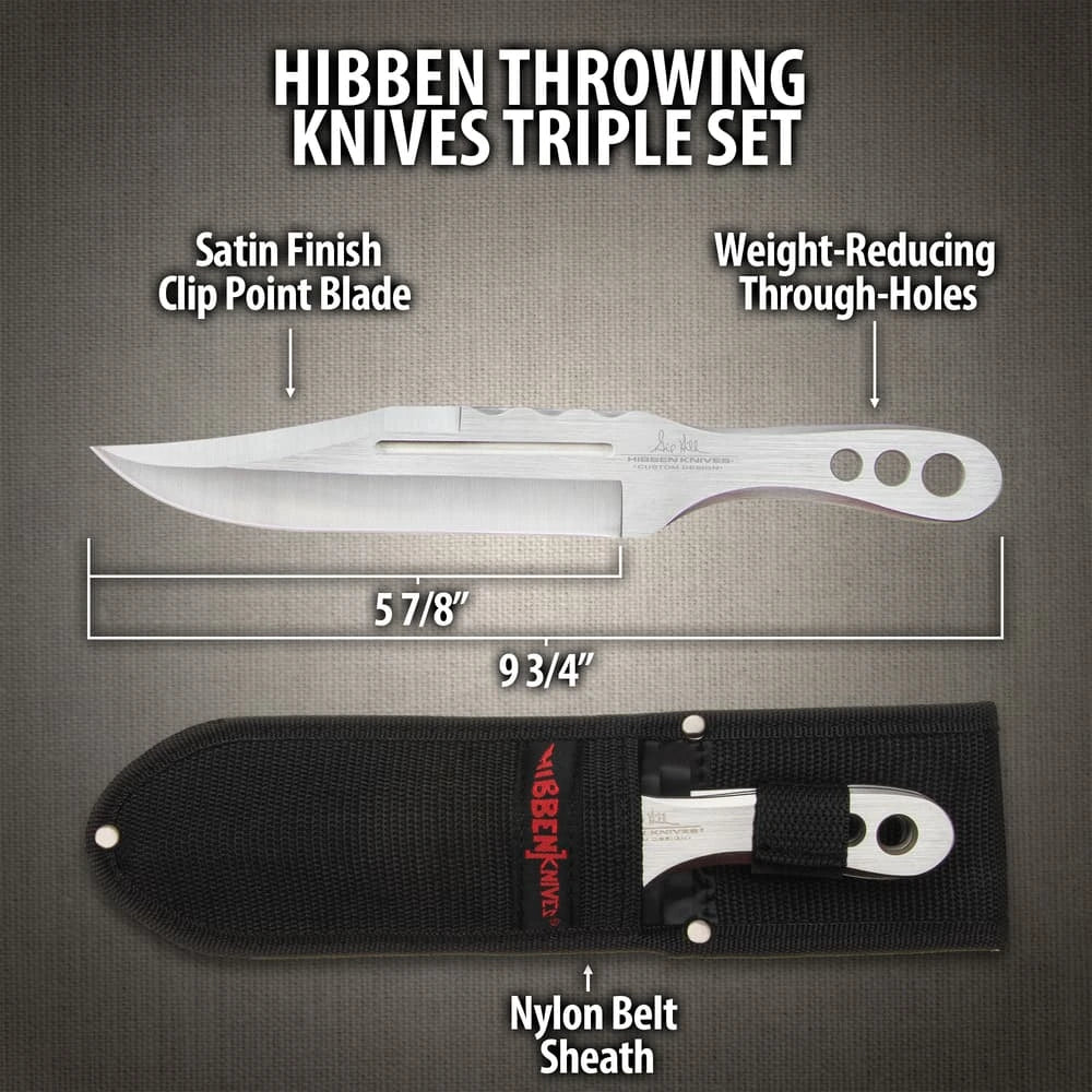 Hibben throwing knives triple set with 3Cr13 stainless steel and nylon belt sheath