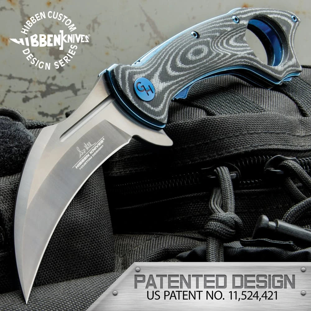 Elite Hibben Warbird folding karambit deployed view