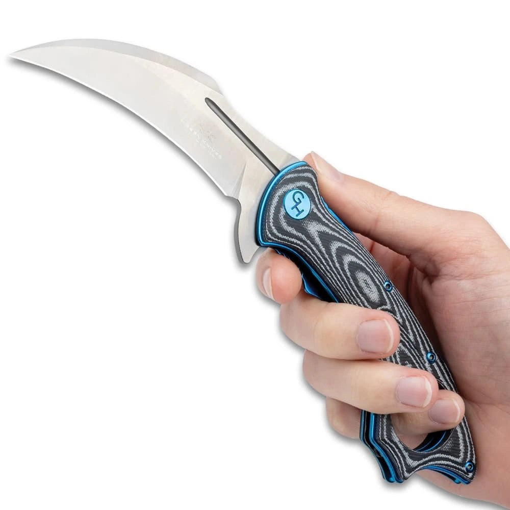Elite Hibben Warbird folding karambit deployed view