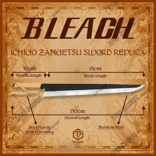 Premium Ichigo Kurosaki Zangetsu Shikai Sword Replica with two-tone blade.