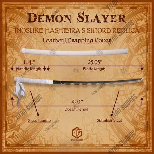 Premium Inosuke Hashibira Demon Slayer Nichirin Sword Replica with indigo-gray blade.