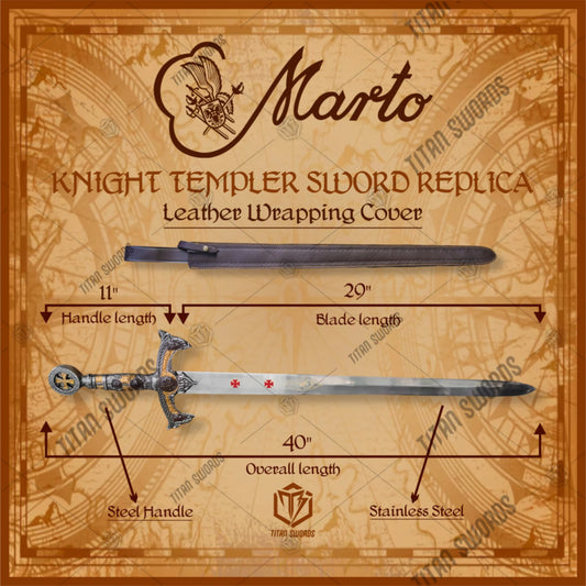 Premium Knights Templar Stainless Steel Premium Sword Replica with stainless steel blade