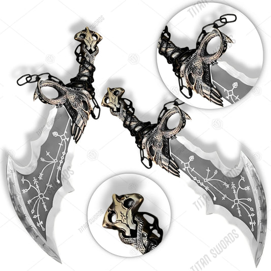 Premium Kratos Metal Blades of Chaos Replica GOW with Ebony Plaque