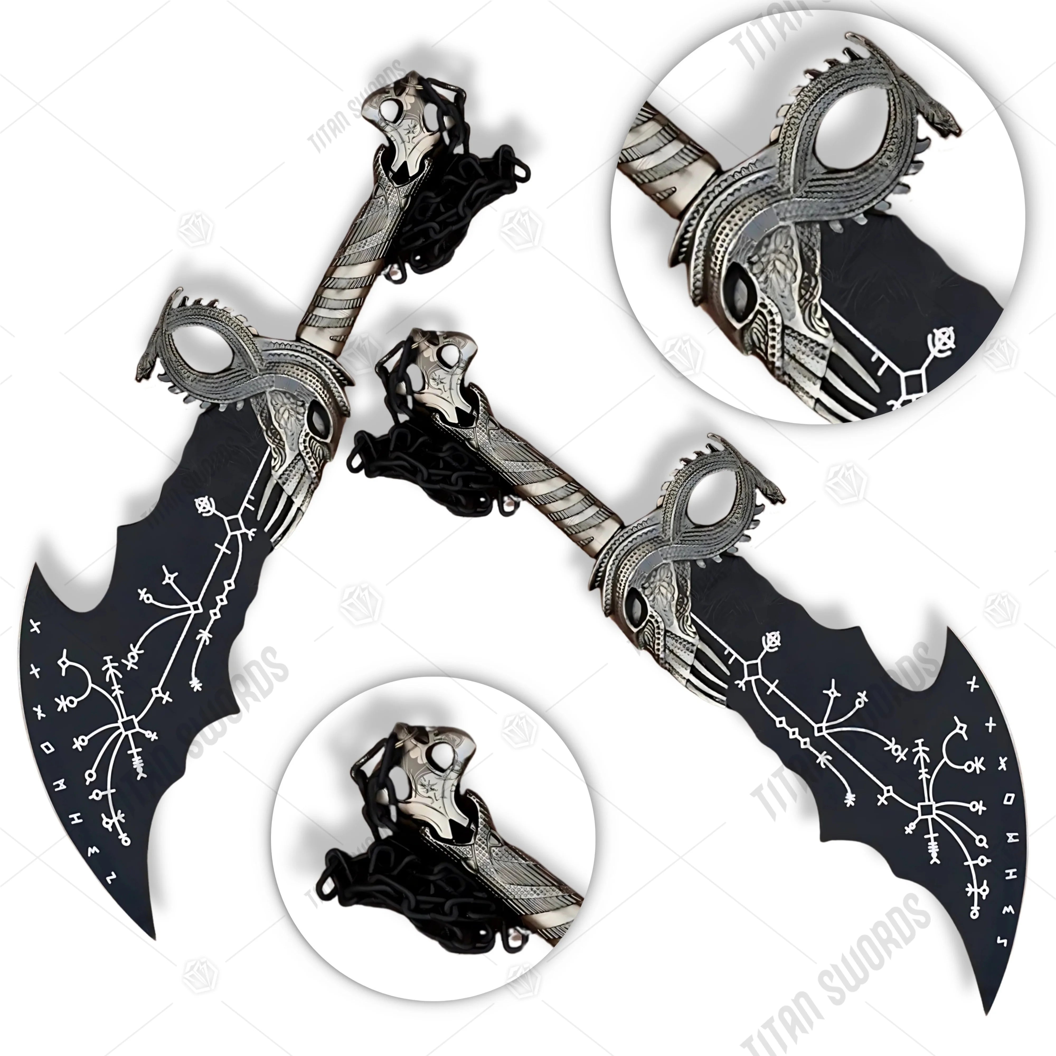 Premium Kratos Norse Black Blades of Chaos Replica GOW with Ebony Plaque