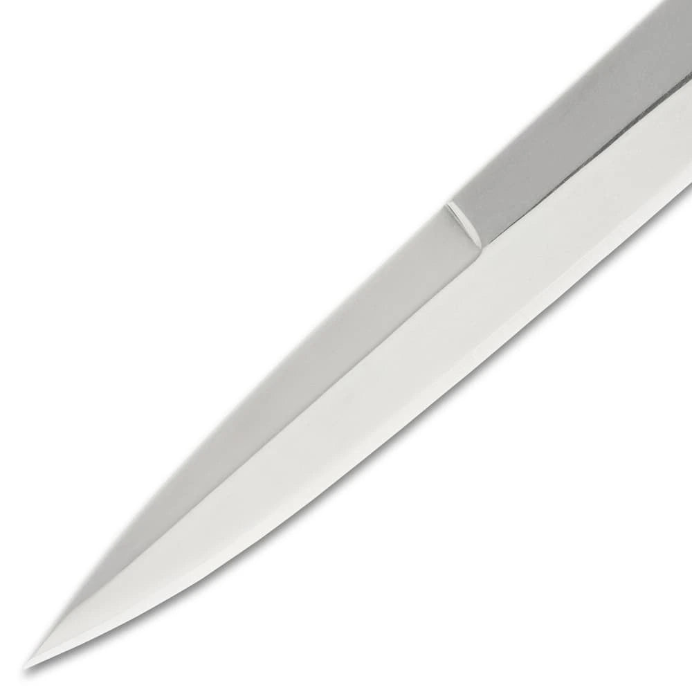 German assisted stiletto pocket knife closed with wooden handle and stainless bolsters