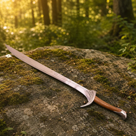 Orcrist Sword of Thorin Oakenshield Hobbit display replica with silver-tone fantasy finish, detailed hilt styling, dark handle, and collectible decor presentation