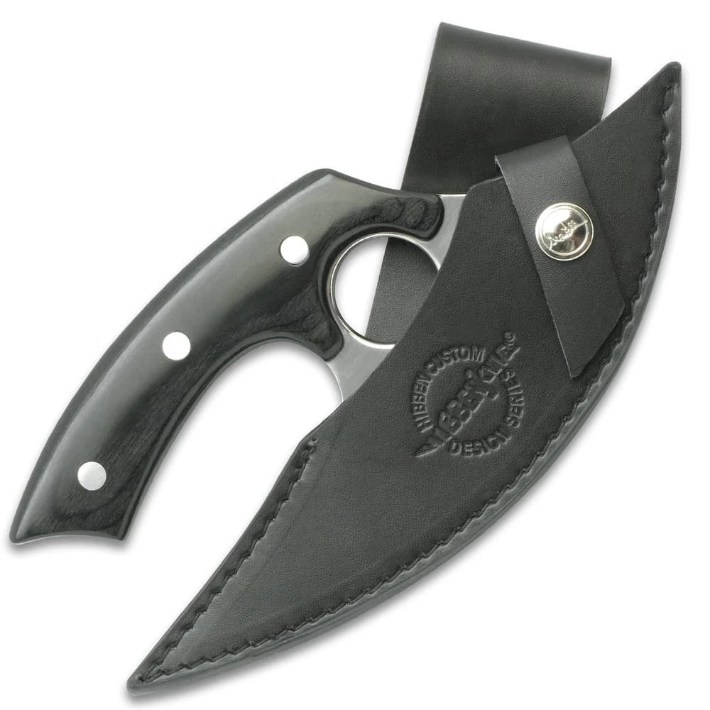 Embossed leather sheath Hibben Legacy ulu carry