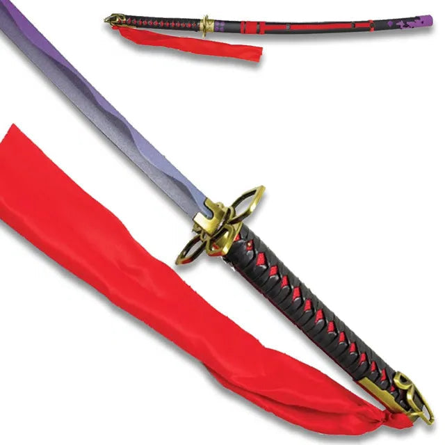 Wrapped handle with black cord and red ribbon on Psylocke prop