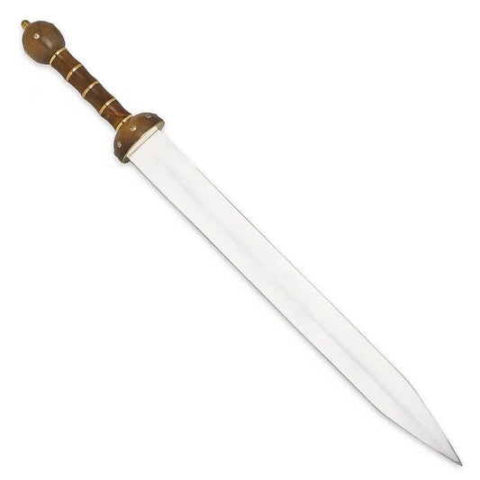 Roman Colosseum gladius sword – 30 3/4" stainless steel Pompeii gladius with 22 1/8" blade, dual blood grooves, hardwood grip & black leather scabbard | Authentic gladiator sword for reenactment and cosplay