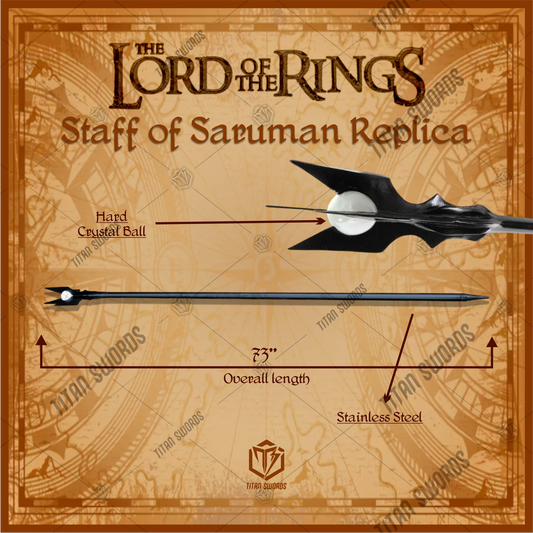 Premium Saruman Dark Orthanc Staff Replica LOTR with Mahogany Stand.