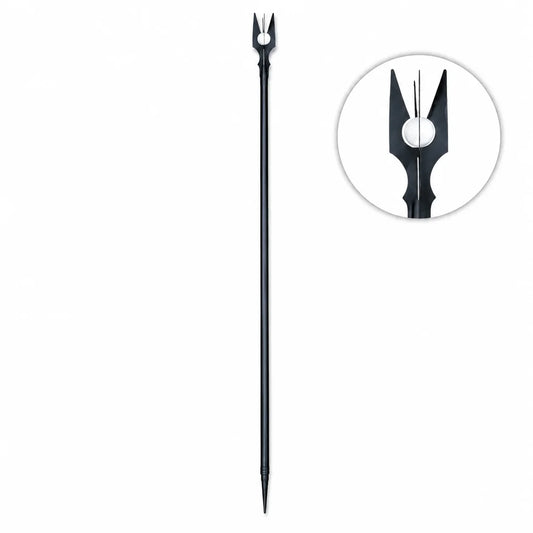 Saruman staff LOTR display replica in sleek black with four-pronged crown and white orb for fantasy collectible decor.