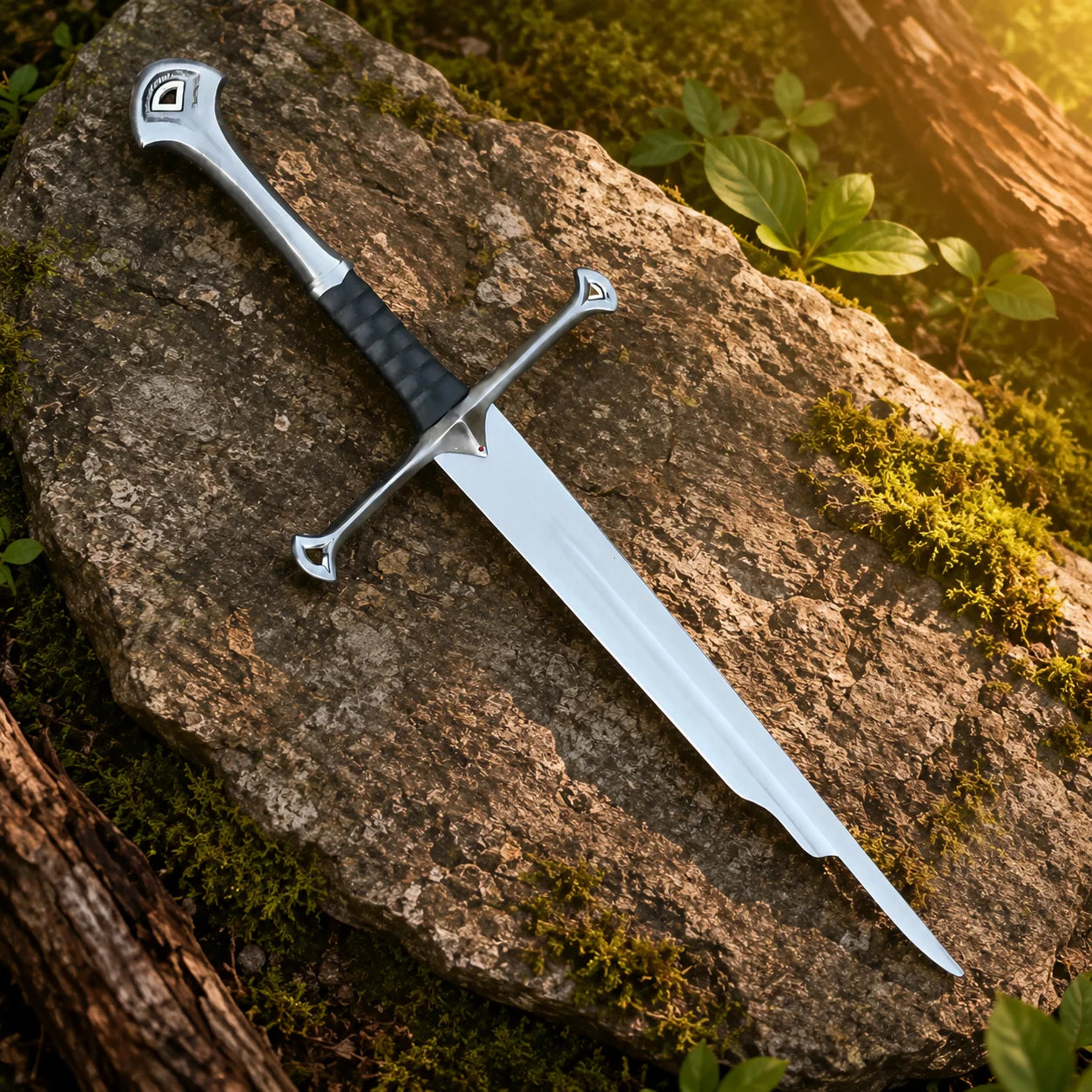 Shards of Narsil LOTR decorative display replica featuring a shattered silver blade with an detailed crossguard and a ribbed black grip.