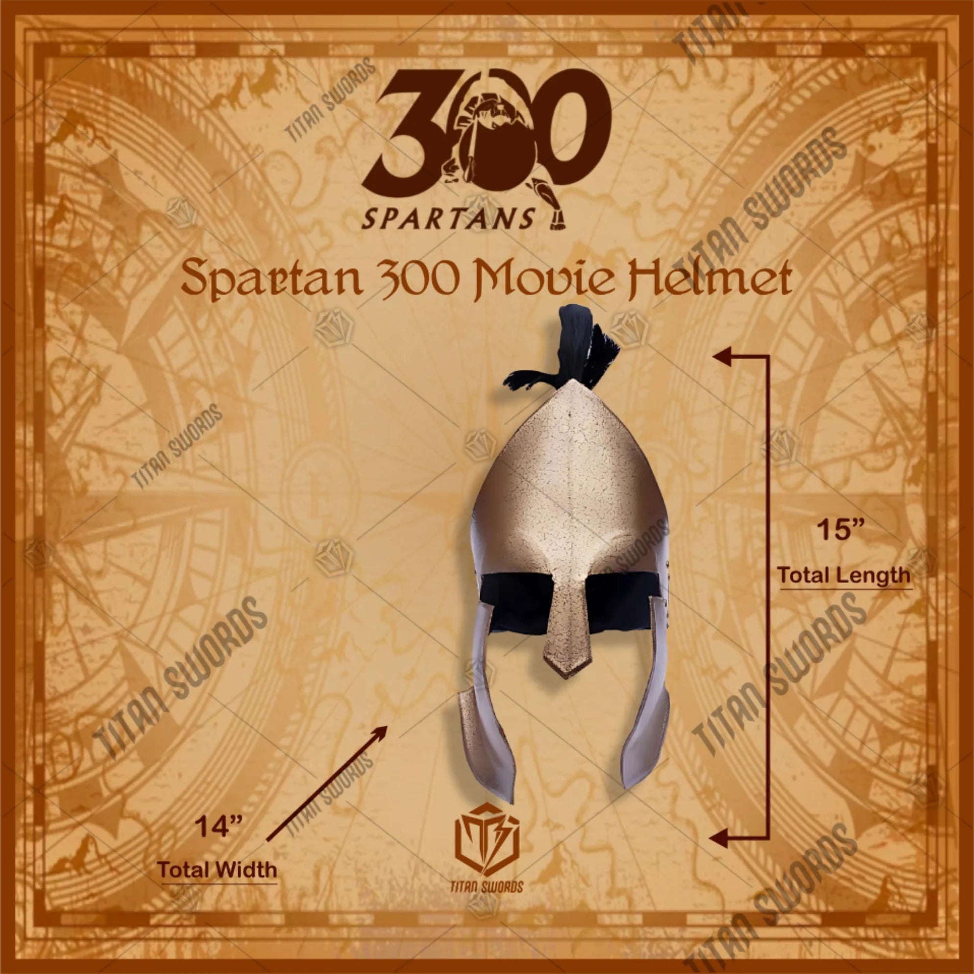 Premium Spartan 300 Movie Helmet Replica With Hairs with crimson plume.