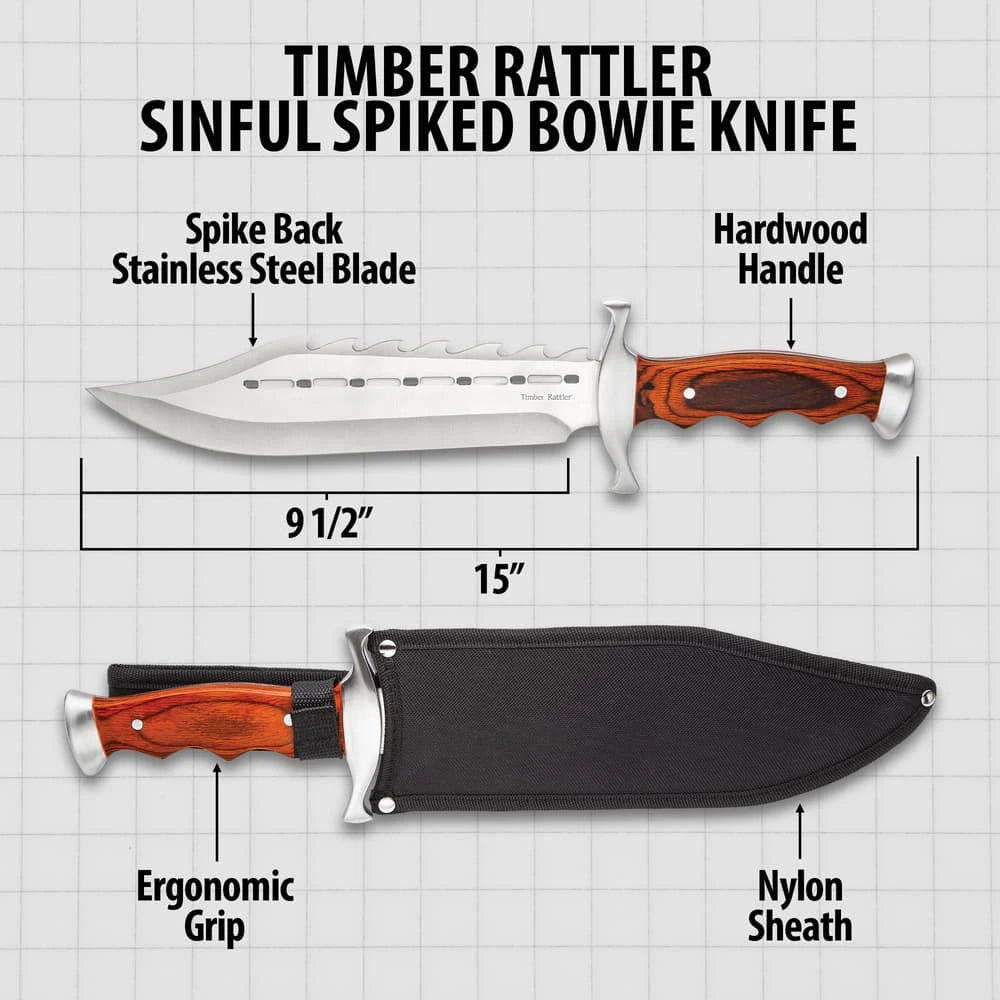 Timber Rattler Sinful Spiked Bowie Knife