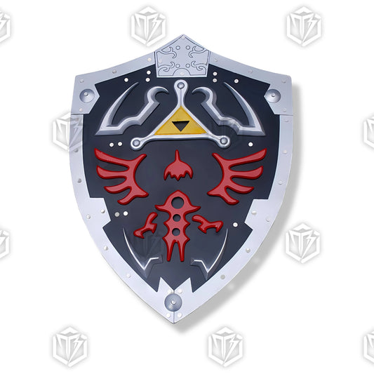 Premium Zelda Link Dark Hylian Shield Black Replica with Triforce engravings.