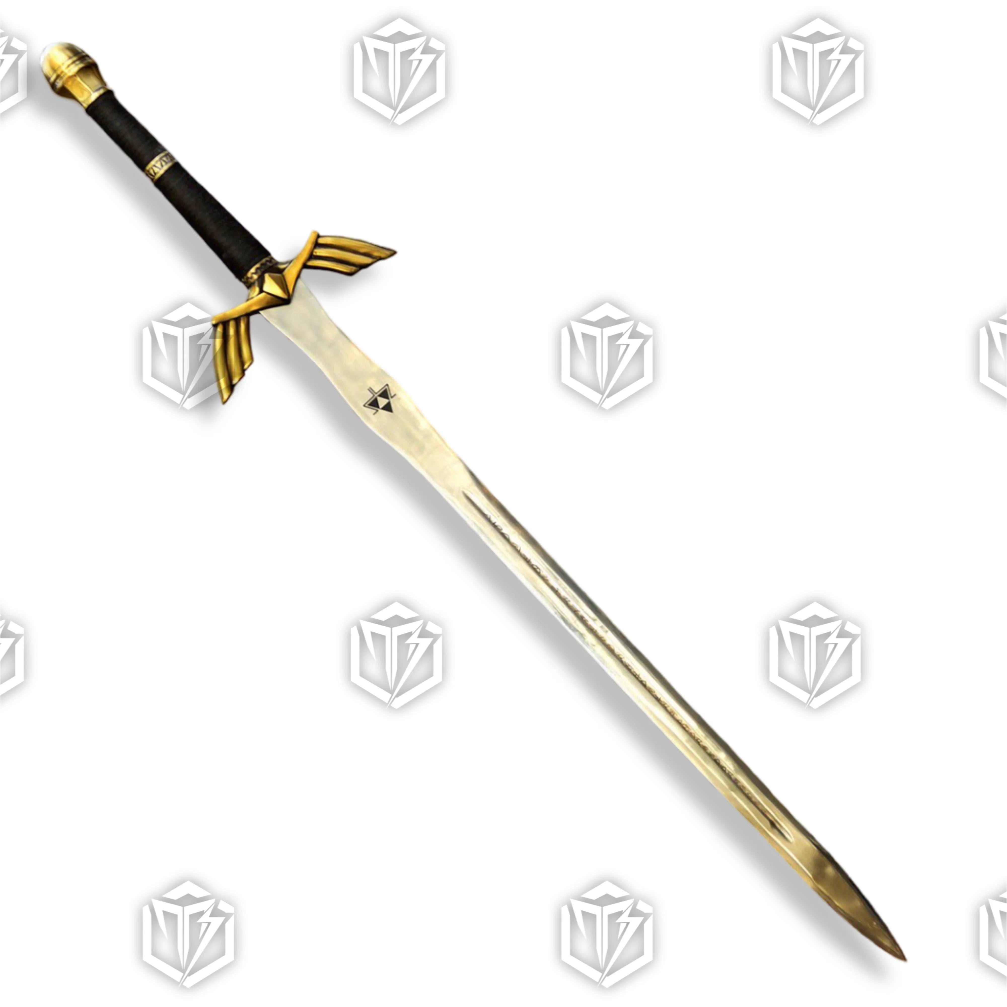 Premium Zelda Link Master Sword Black Edition Replica with Triforce engravings.