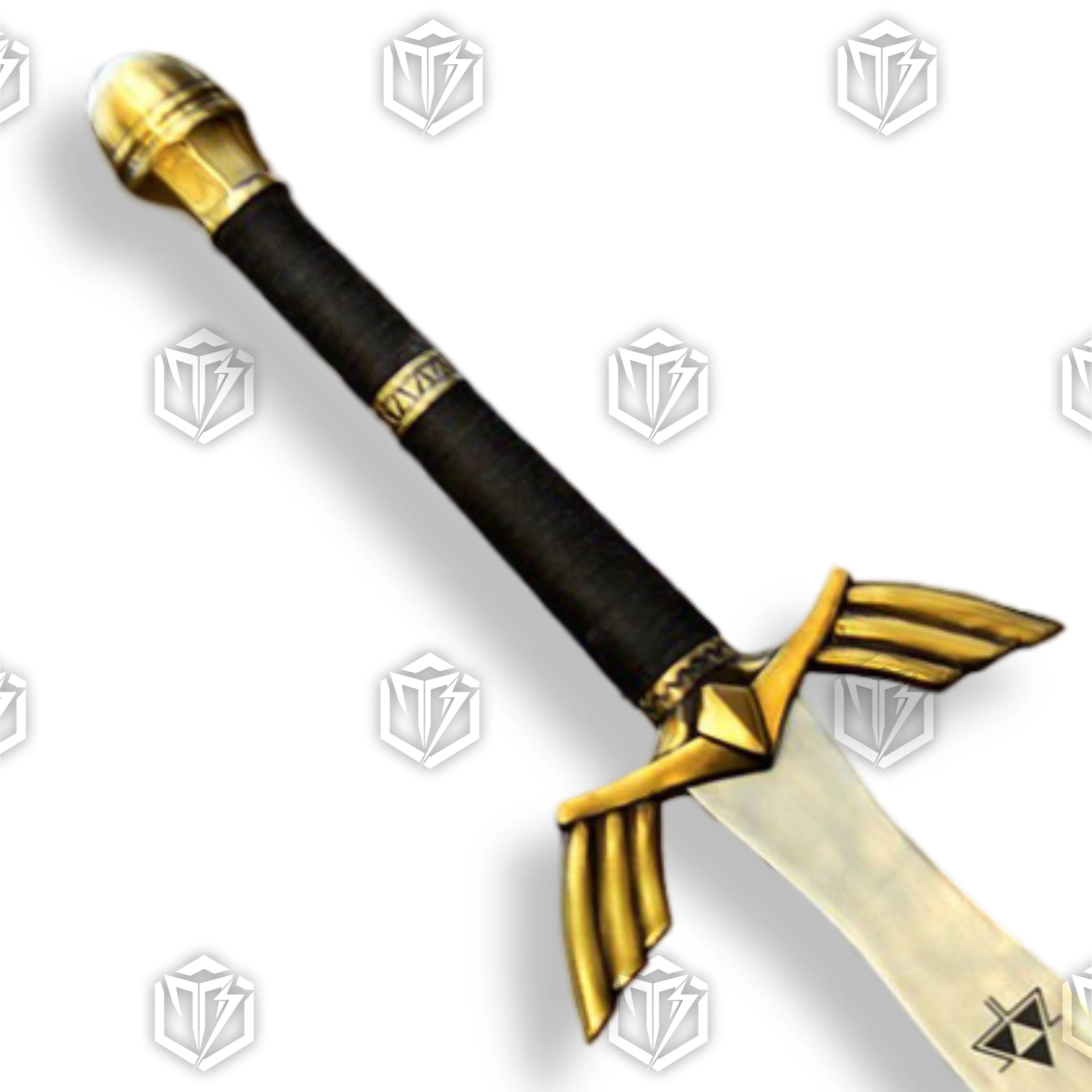 Premium Zelda Link Master Sword Black Edition Replica with Triforce engravings.